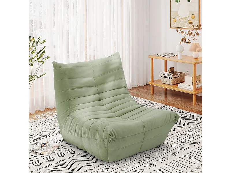 Fauteuil paresseux en tissu Chenille vert - assise profonde 62cm - 80x85x84cm