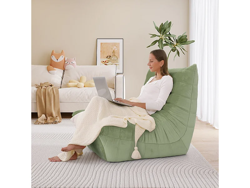 Fauteuil paresseux en tissu Chenille vert - assise profonde 62cm - 80x85x84cm