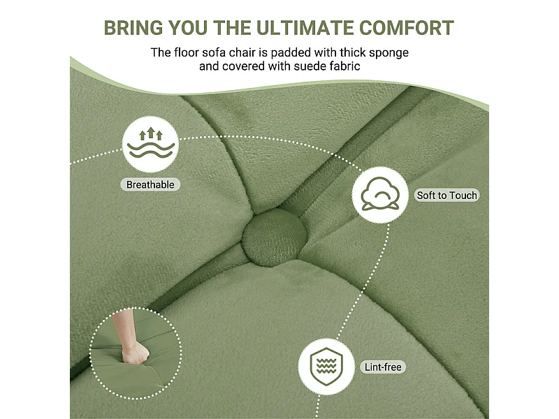 Fauteuil paresseux en tissu Chenille vert - assise profonde 62cm - 80x85x84cm
