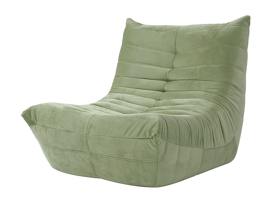 Fauteuil paresseux en tissu Chenille vert - assise profonde 62cm - 80x85x84cm