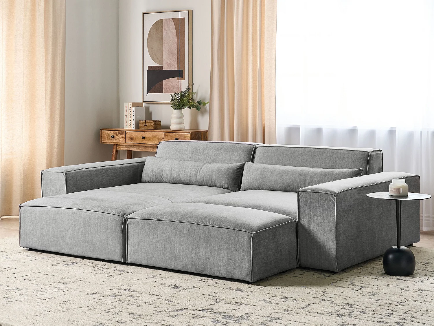 Modul Ecksofa HELLNAR Stoff Grau mit Ottomane 2-Sitzer rechtsseitig