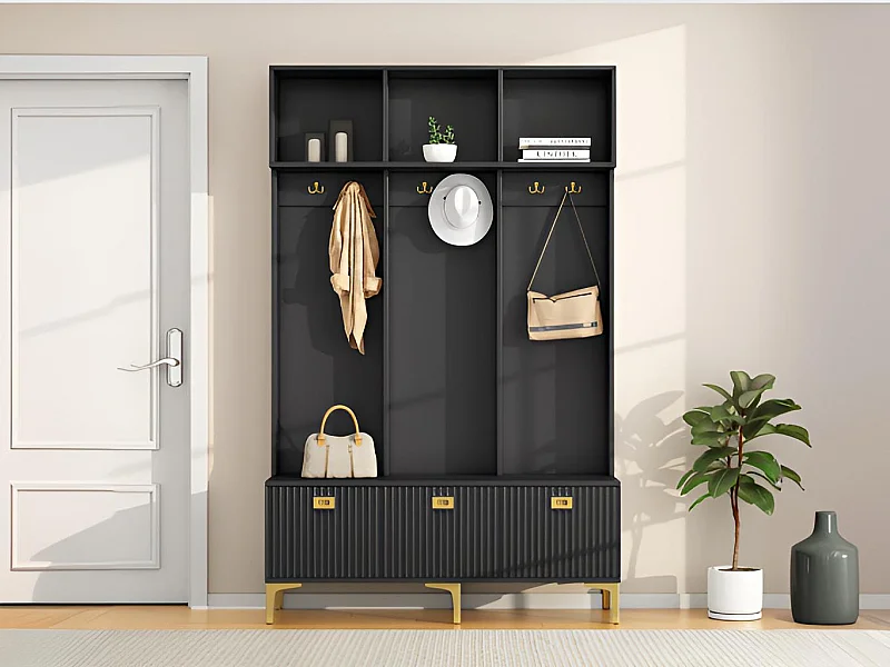 Moderne entreegarderobe - met kapstok en schoenenopberger - Zwart