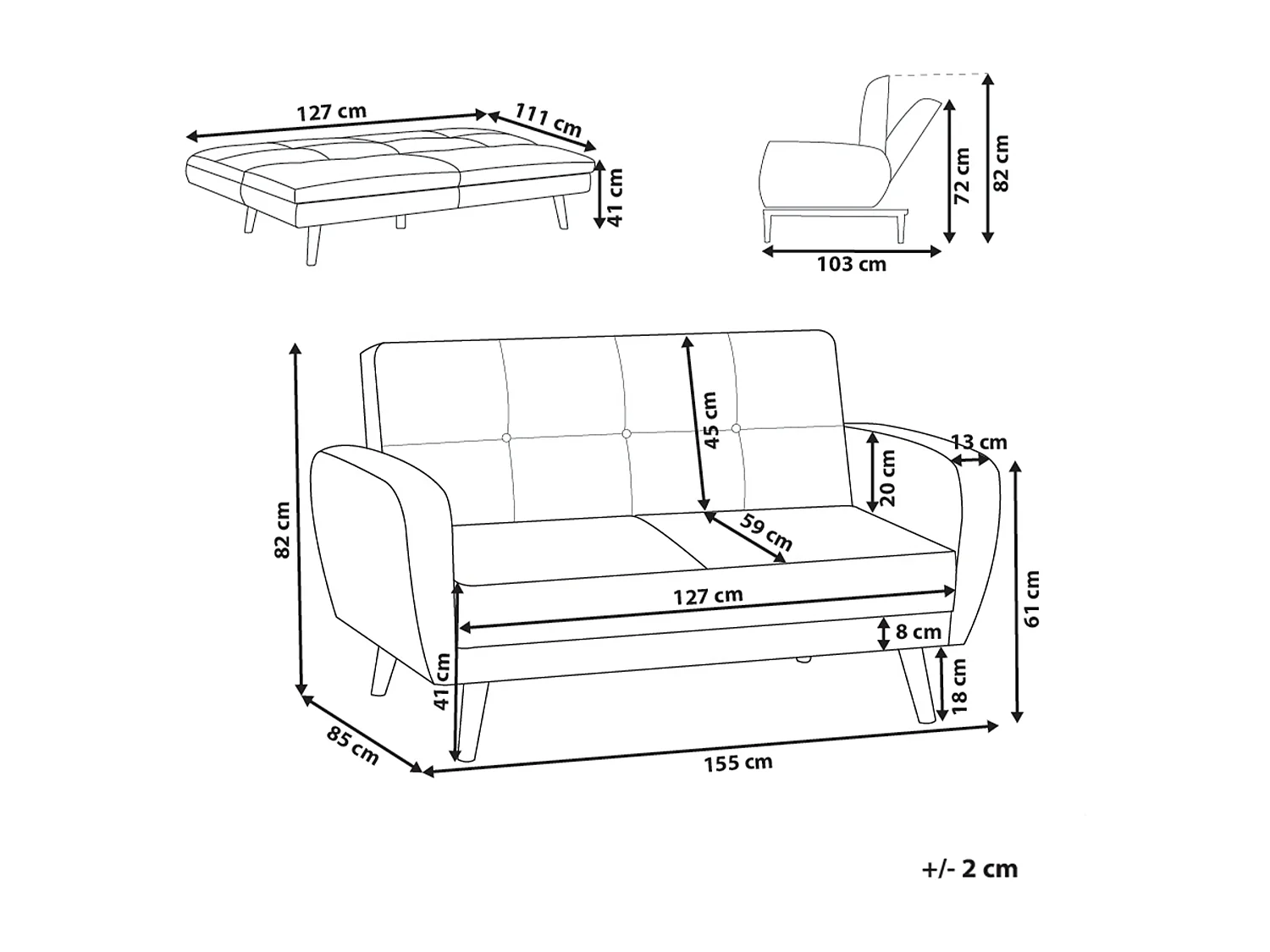 Canapé-lit 2 places FLORLI Bouclé Blanc cassé
