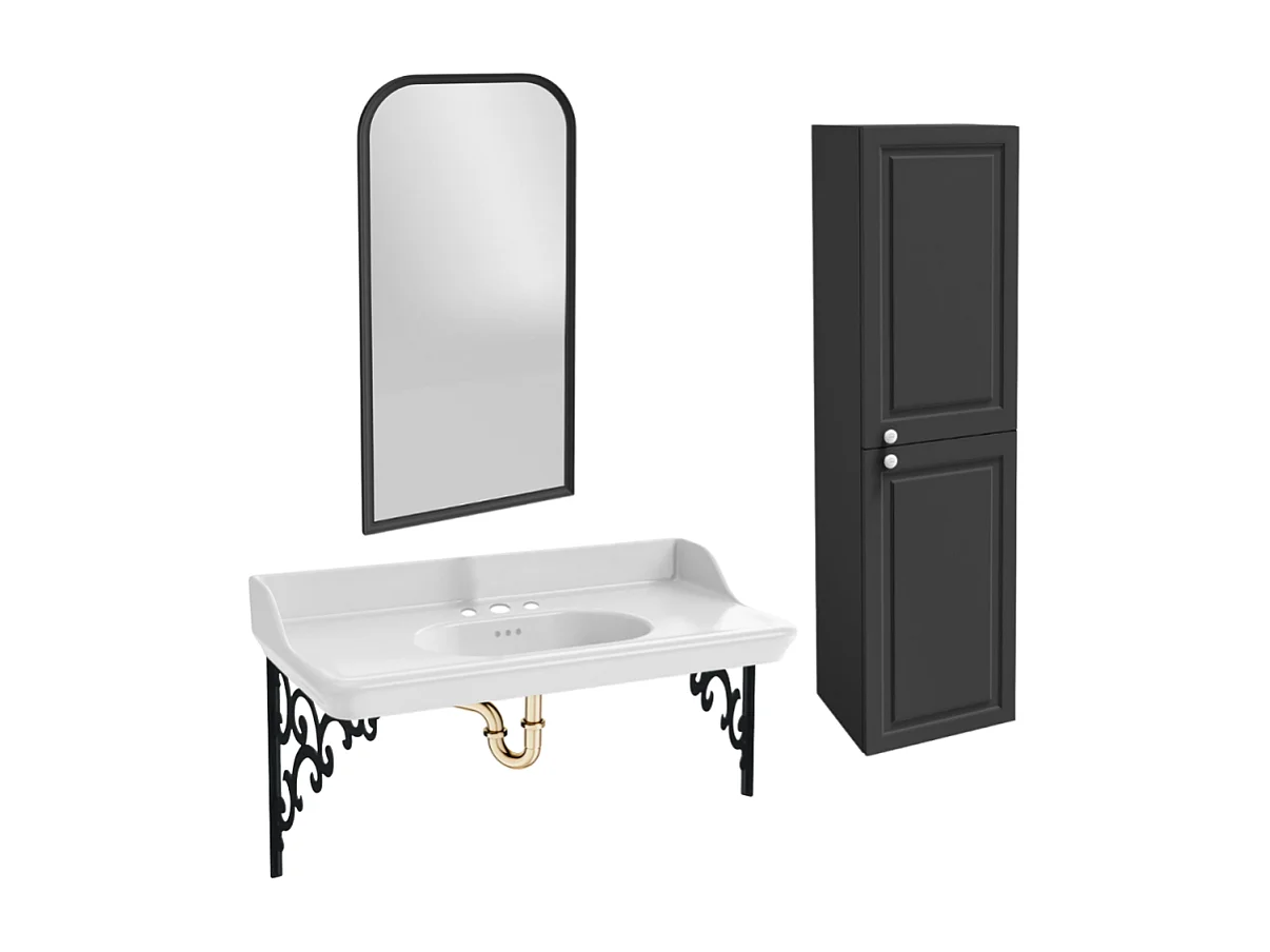 Pack plan vasque suspendu 3 trous JACOB DELAFON Cléo 1889 + miroir + colonne droite + siphon or
