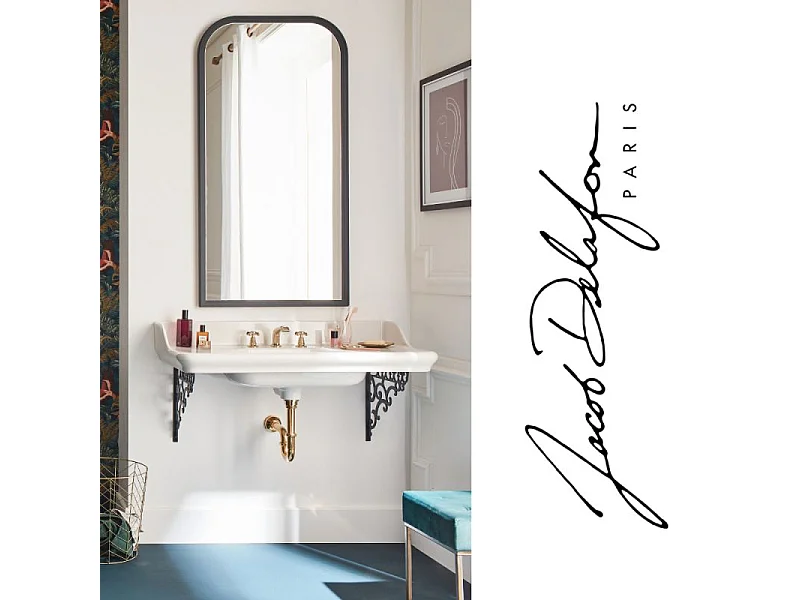 Pack plan vasque suspendu 3 trous JACOB DELAFON Cléo 1889 + miroir + colonne droite + siphon or