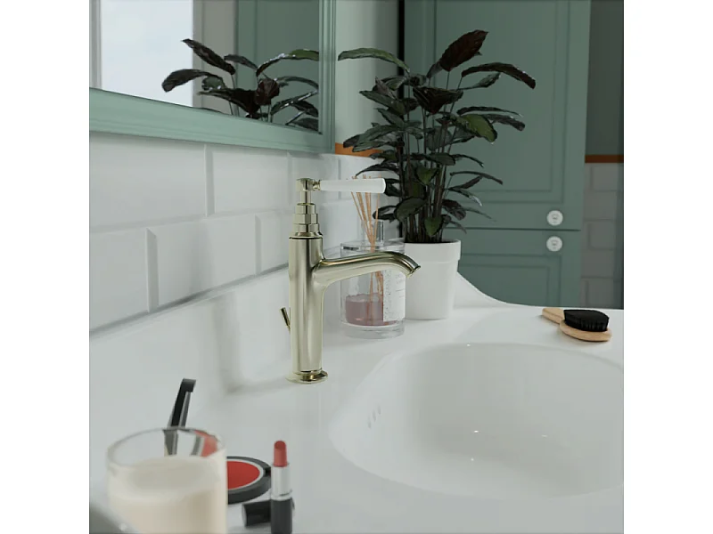 Pack plan vasque suspendu JACOB DELAFON Cléo 1889 + colonne droite + siphon or