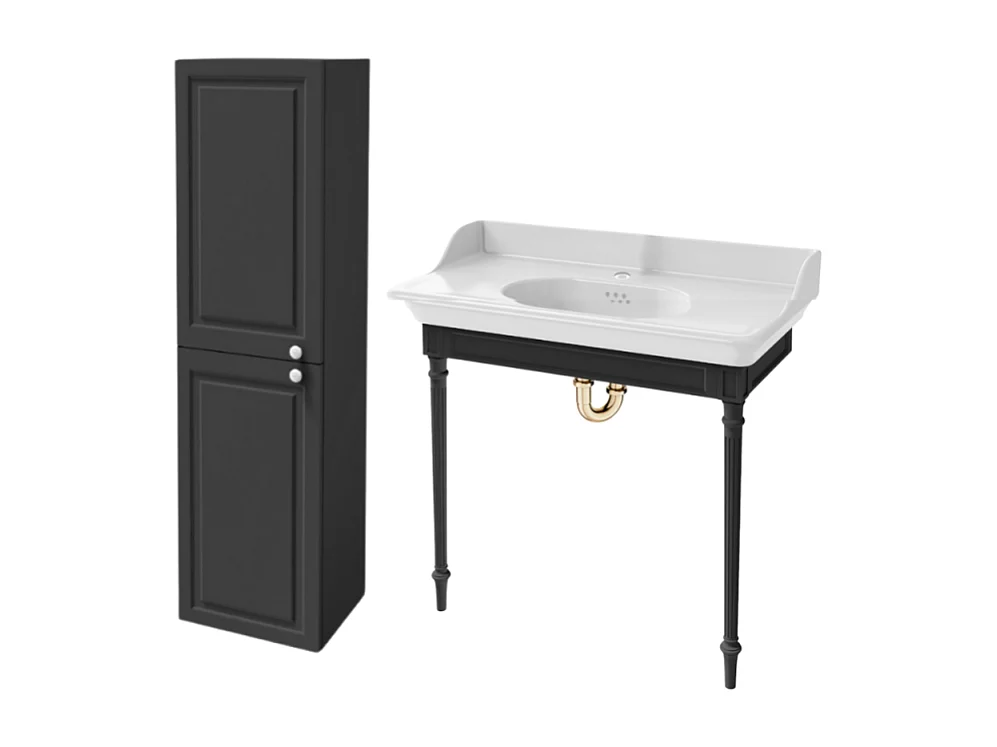 Console JACOB DELAFON Cléo 1889 avec plan vasque + miroir + colonne gauche + siphon or