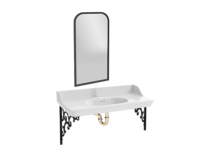 Pack plan vasque suspendu 3 trous JACOB DELAFON Cléo 1889 + miroir + siphon or