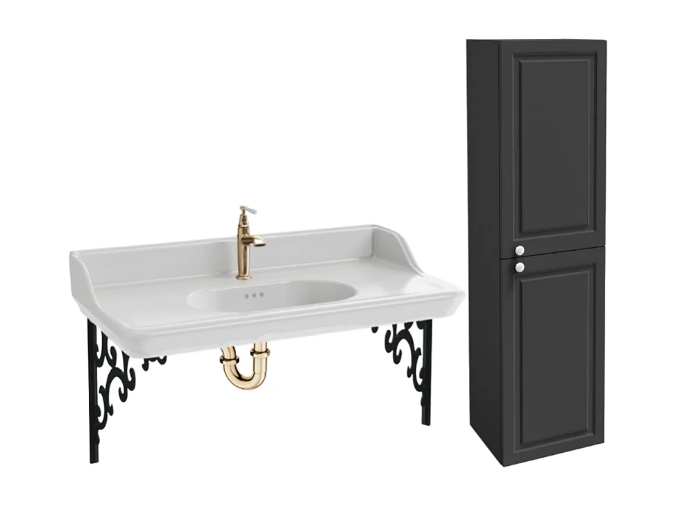 Pack plan vasque suspendu JACOB DELAFON Cléo 1889 + colonne droite + robinet or + siphon or