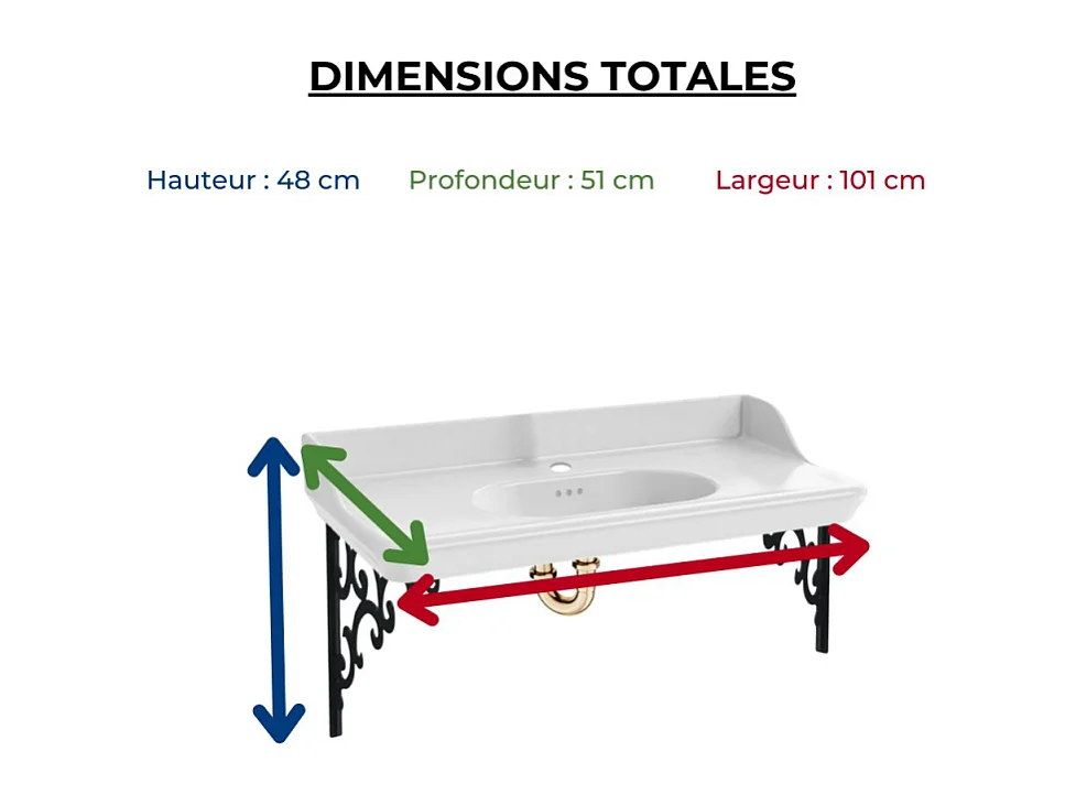 Pack plan vasque suspendu JACOB DELAFON Cléo 1889 + colonne droite + robinet or + siphon or