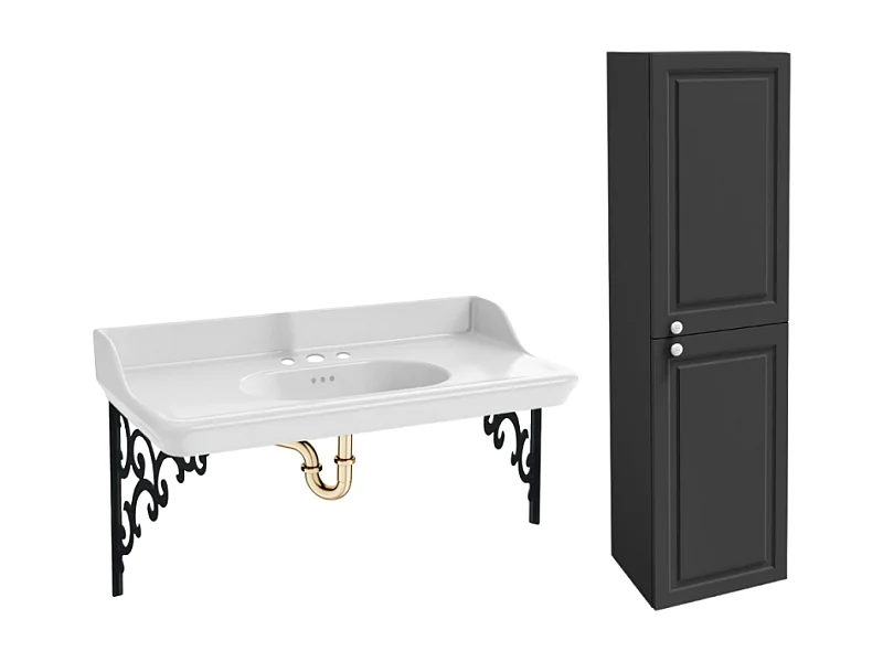 Pack plan vasque suspendu 3 trous JACOB DELAFON Cléo 1889 + colonne droite + siphon or