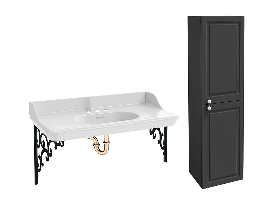 Pack plan vasque suspendu 3 trous JACOB DELAFON Cléo 1889 + colonne droite + siphon or