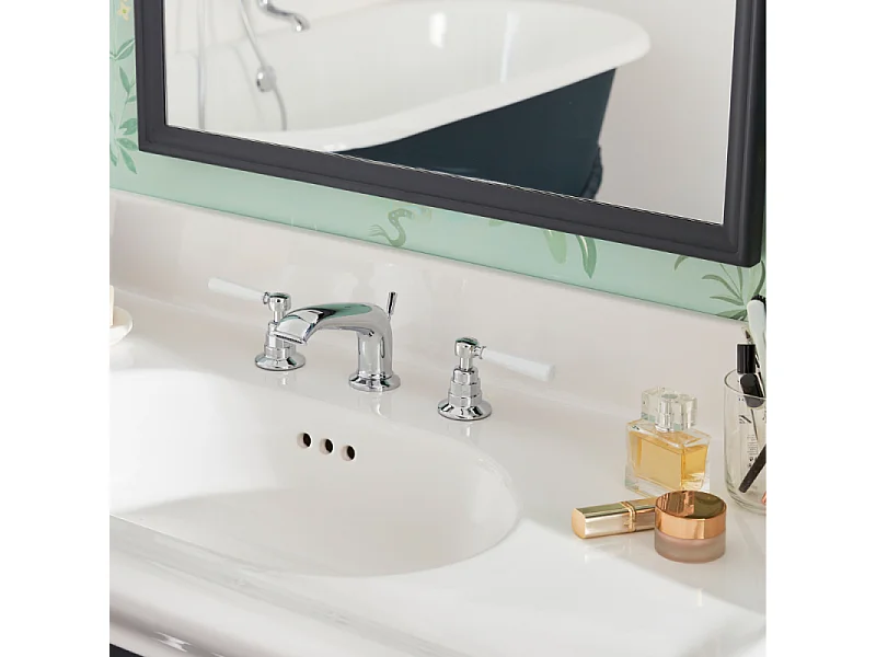 Pack plan vasque suspendu 3 trous JACOB DELAFON Cléo 1889 + colonne gauche + miroir + mélangeur poignée chromé + siphon chromé