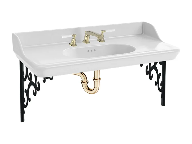 Pack plan vasque suspendu 3 trous JACOB DELAFON Cléo 1889 + mélangeur poignée or + siphon or