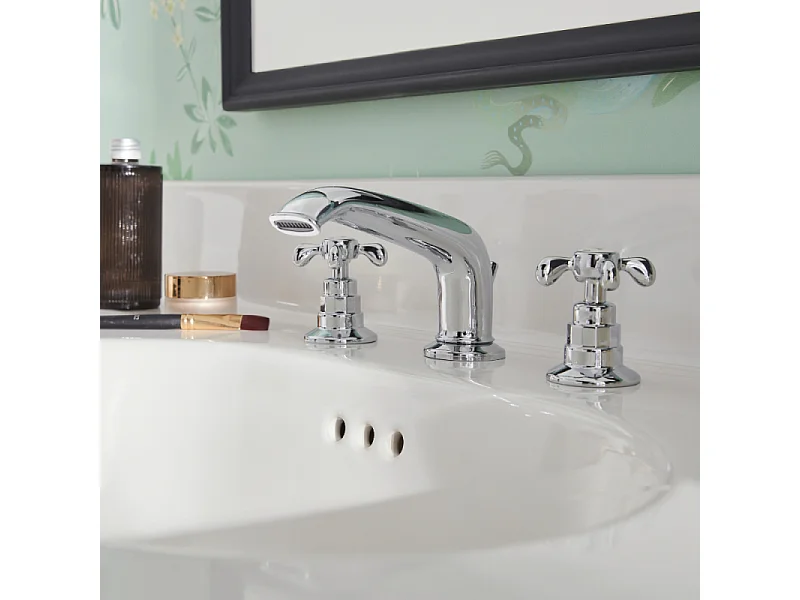 Pack plan vasque suspendu 3 trous JACOB DELAFON Cléo 1889 + colonne droite + mélangeur croisillon chromé + siphon chromé