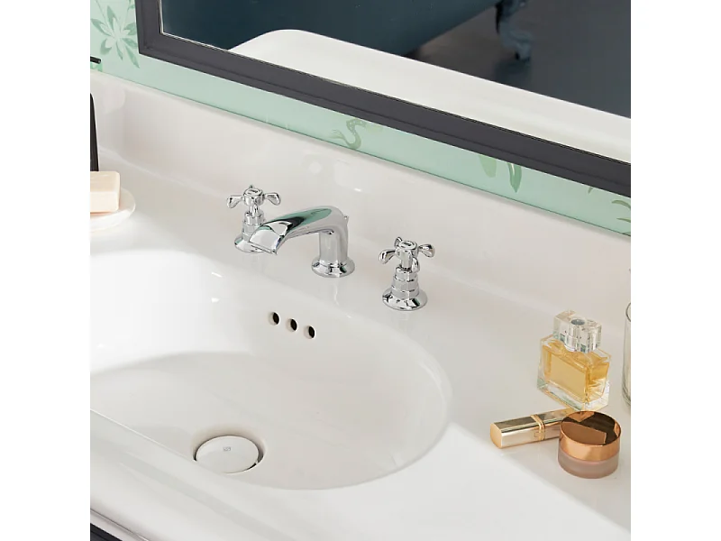 Pack plan vasque suspendu 3 trous JACOB DELAFON Cléo 1889 + miroir + mélangeur croisillon chromé + siphon chromé