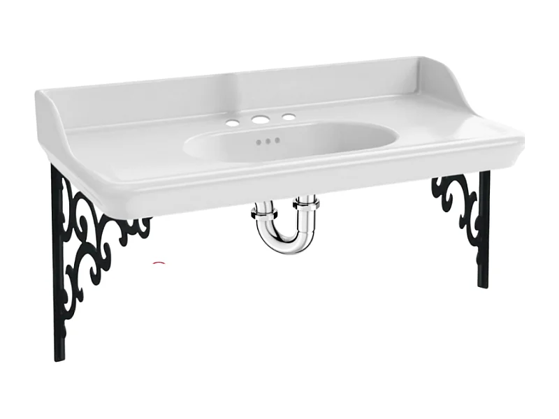 Plan vasque suspendu 3 trous JACOB DELAFON Cléo 1889 avec équerres métal noir + siphon chromé