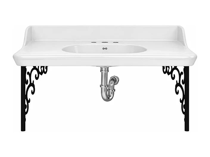 Plan vasque suspendu 3 trous JACOB DELAFON Cléo 1889 avec équerres métal noir + siphon chromé