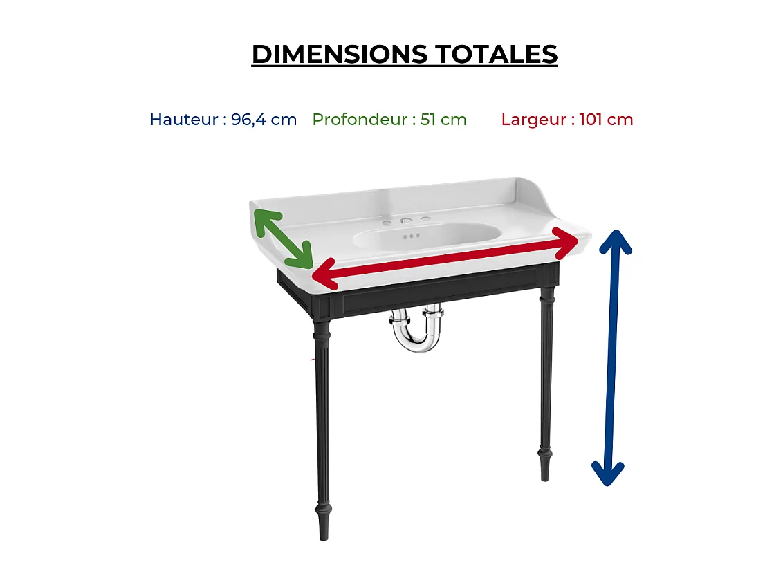 Console JACOB DELAFON Cléo 1889 avec plan vasque 3 trous + siphon chromé