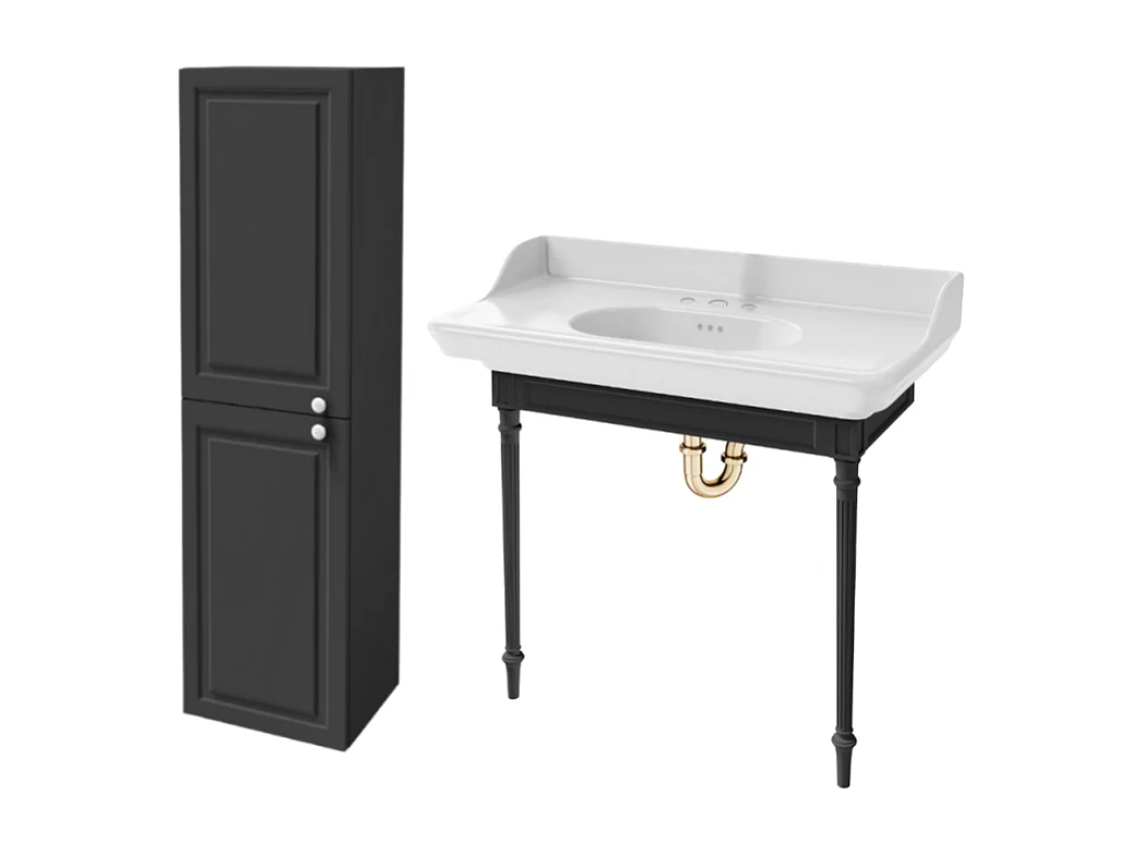 Console JACOB DELAFON Cléo 1889 avec plan vasque 3 trous + colonne gauche + siphon or