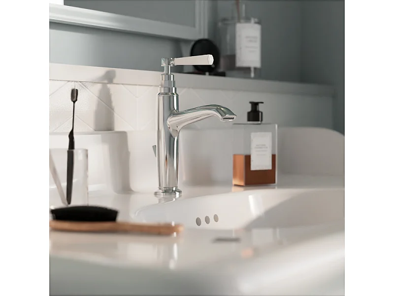 Pack plan vasque suspendu JACOB DELAFON Cléo 1889 + colonne droite + miroir + robinet chromé + siphon chromé