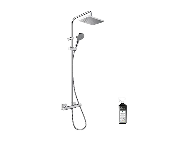 Colonne de douche thermostatique HANSGROHE Vernis Shape 230 EcoSmart Chromé + nettoyant Briochin