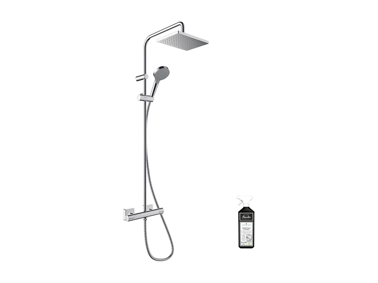 Colonne de douche thermostatique HANSGROHE Vernis Shape 230 EcoSmart Chromé + nettoyant Briochin
