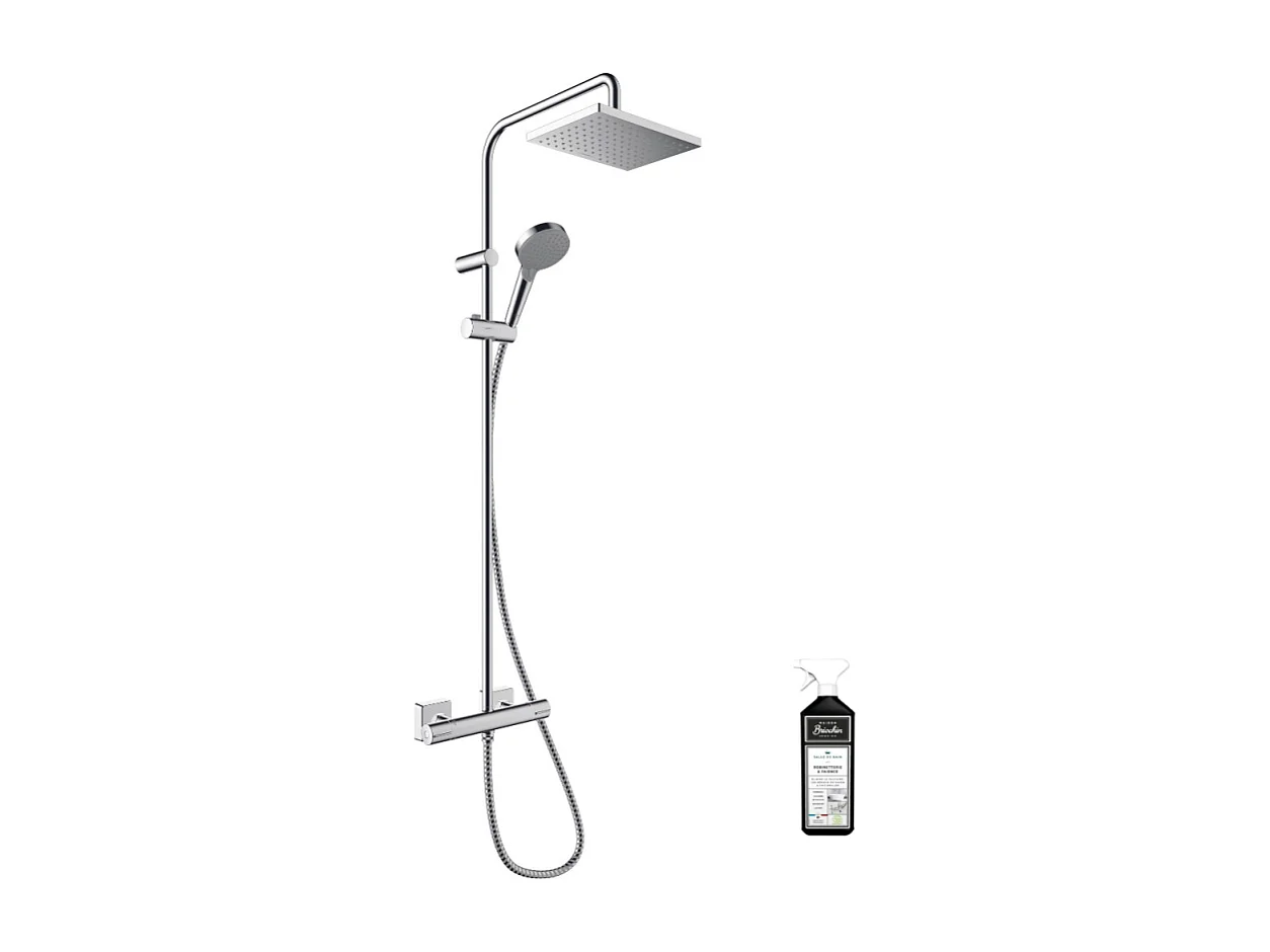 Colonne de douche thermostatique HANSGROHE Vernis Shape 230 EcoSmart Chromé + nettoyant Briochin