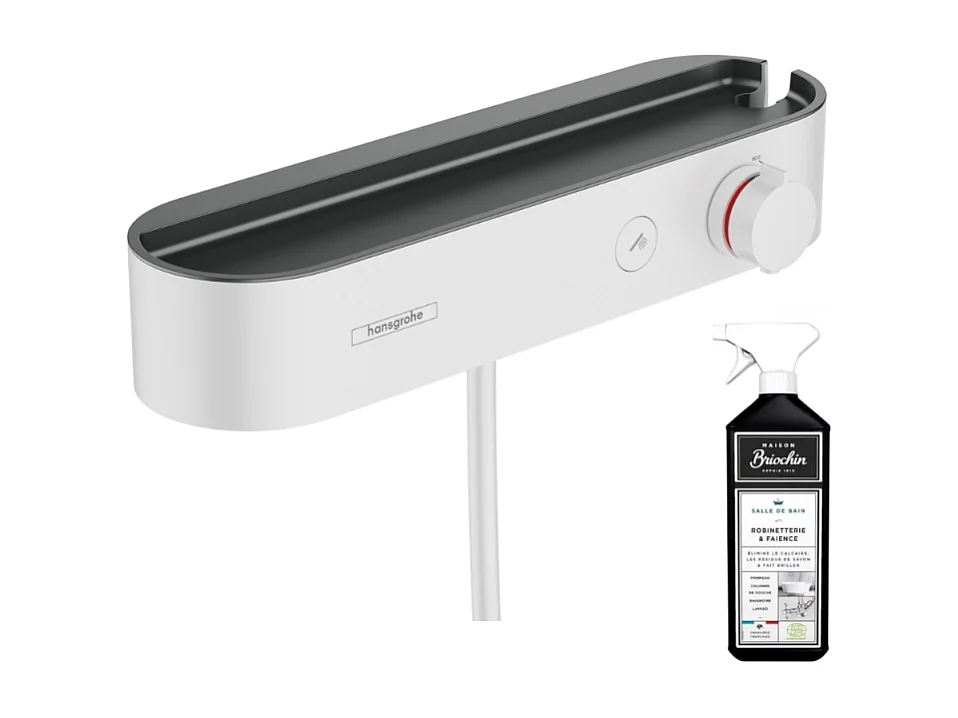 Mitigeur douche thermostatique HANSGROHE ShowerTablet Select 400 blanc mat + Nettoyant Briochin