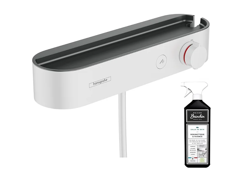 Mitigeur douche thermostatique HANSGROHE ShowerTablet Select 400 blanc mat + Nettoyant Briochin