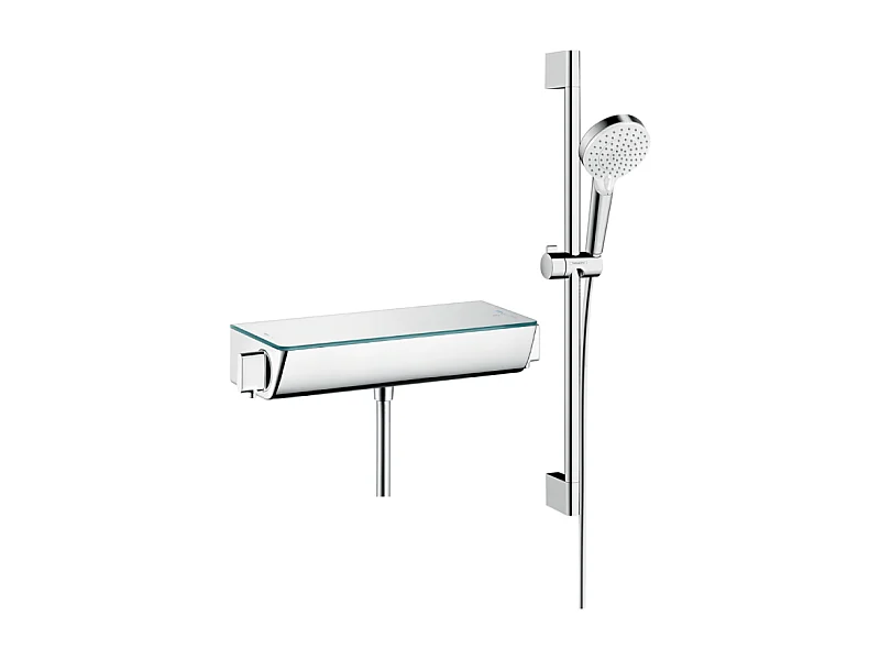 Mitigeur douche thermostatique HANSGROHE Ecostat Select EcoSmart chromé + pommeau de douche Crometta 2 jets + flexible + barre