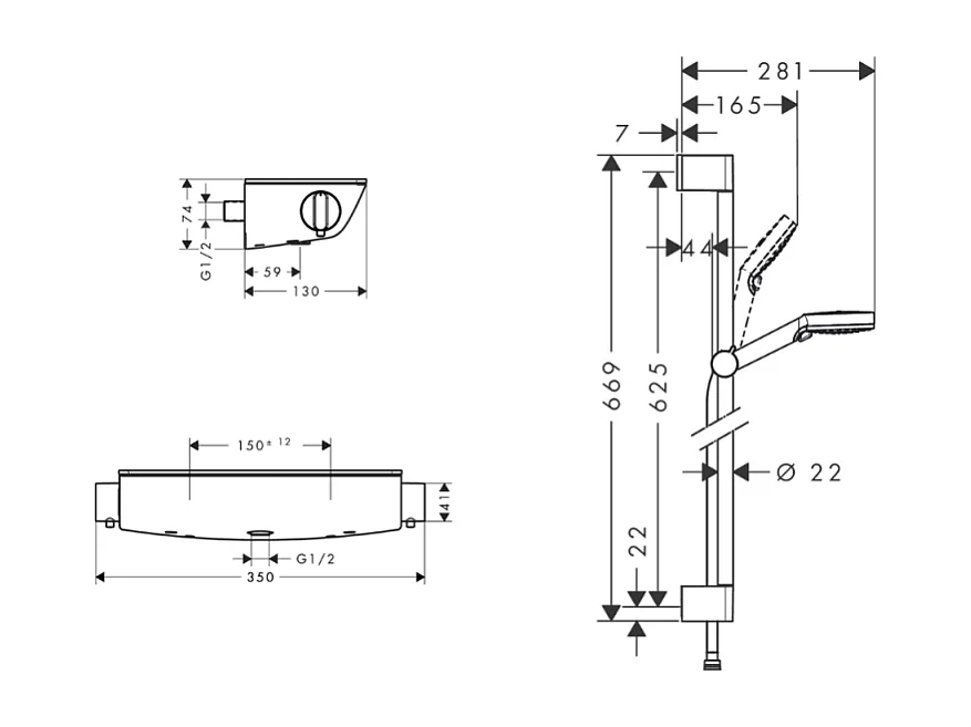Mitigeur douche thermostatique HANSGROHE Ecostat Select EcoSmart chromé + pommeau de douche Crometta 2 jets + flexible + barre