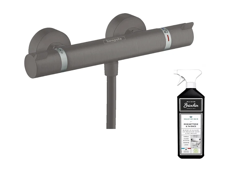Mitigeur douche thermostatique HANSGROHE Ecostat Comfort noir chromé brossé + Nettoyant Briochin