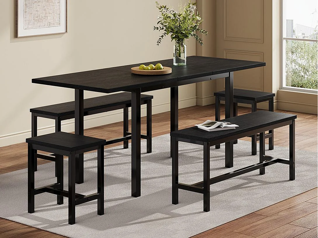 Ensemble table et 4 chaises - table à manger extensible 120/160 x 70 x 75 cm - Noir