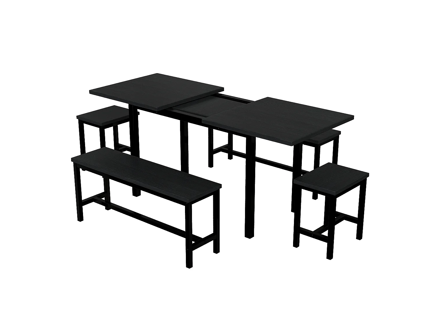 Ensemble table et 4 chaises - table à manger extensible 120/160 x 70 x 75 cm - Noir