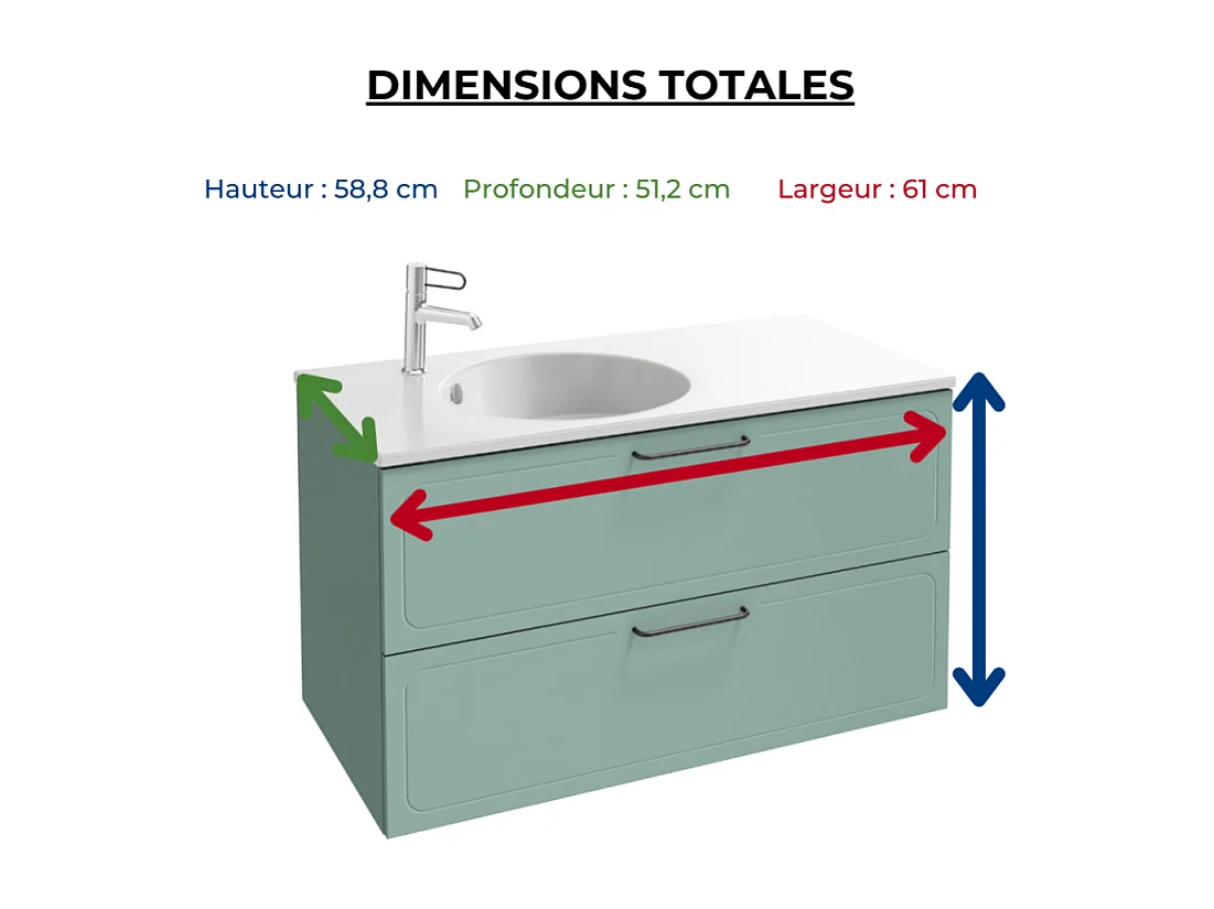 Meuble simple vasque 80 cm JACOB DE LAFON Odéon Rive Gauche vert olivier