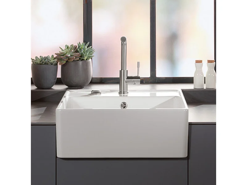 Evier timbre office VILLEROY ET BOCH Tradition Blanc CeramicPlus avec vidage manuel