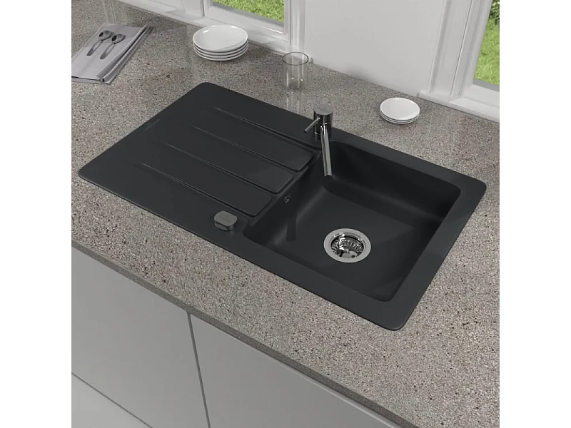 Evier 1 bac VILLEROY ET BOCH Architectura 50 Pure Black - Vidage automatique inclus