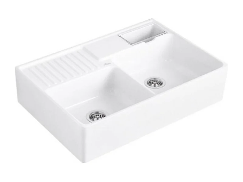 Evier timbre d'office VILLEROY ET BOCH Tradition 2 bacs 89,5 x 63 céramique vidage auto blanc