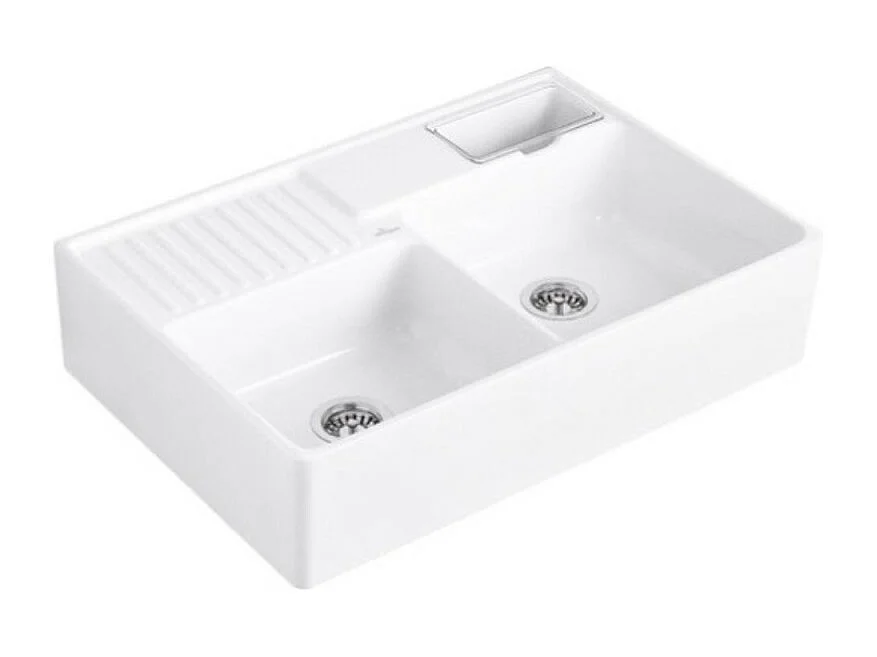 Evier timbre d'office VILLEROY ET BOCH Tradition 2 bacs 89,5 x 63 céramique vidage auto blanc