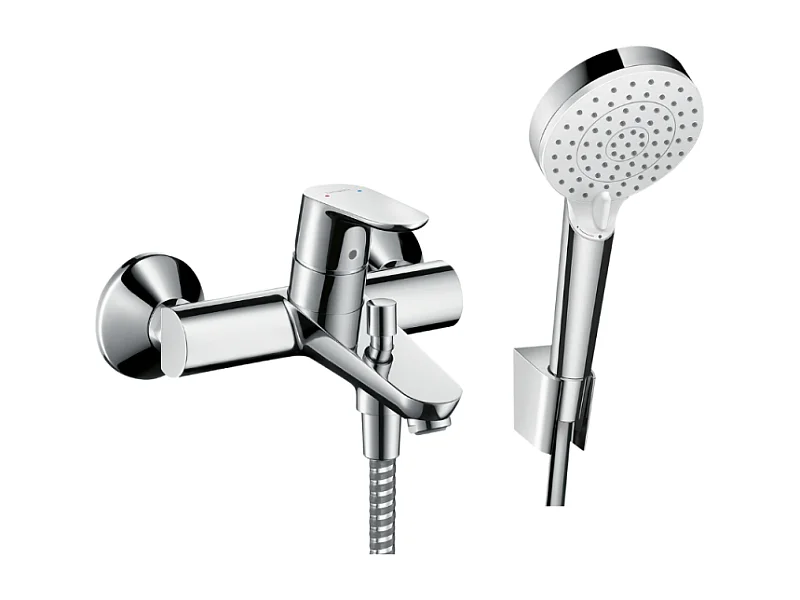 Mitigeur baignoire mécanique HANSGROHE Focus chromé + pack pommeau de douche Crometta 2 jets + support + flexible