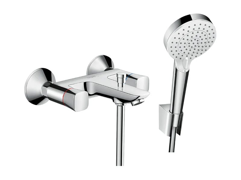 Mélangeur baignoire HANSGROHE Logis + pack pommeau de douche Crometta 2 jets + support + flexible