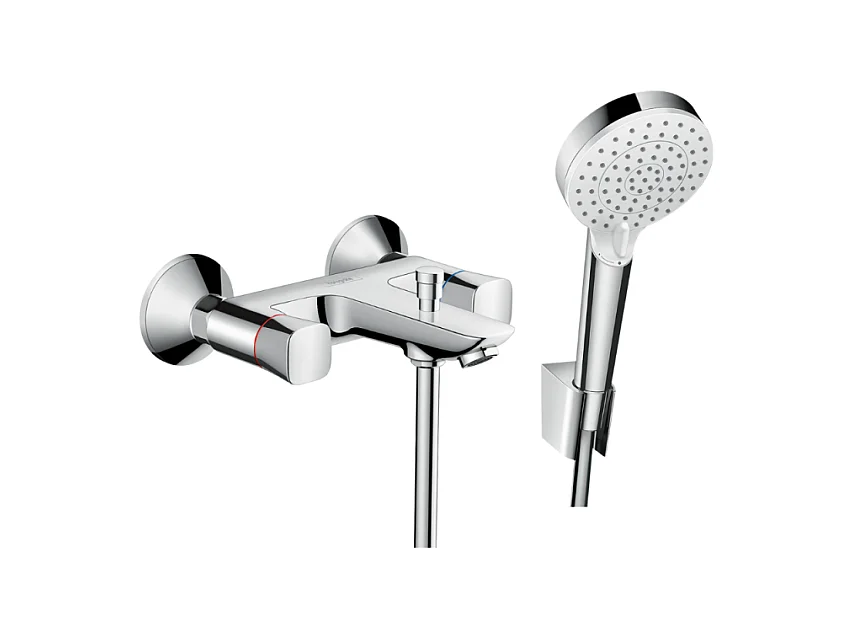 Mélangeur baignoire HANSGROHE Logis + pack pommeau de douche Crometta 2 jets + support + flexible