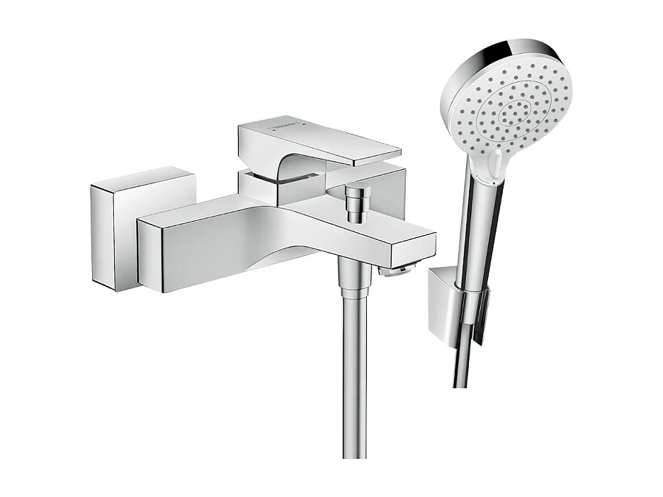 Mitigeur baignoire mécanique HANSGROHE Metropol chromé + pack pommeau de douche Crometta 2 jets + support + flexible
