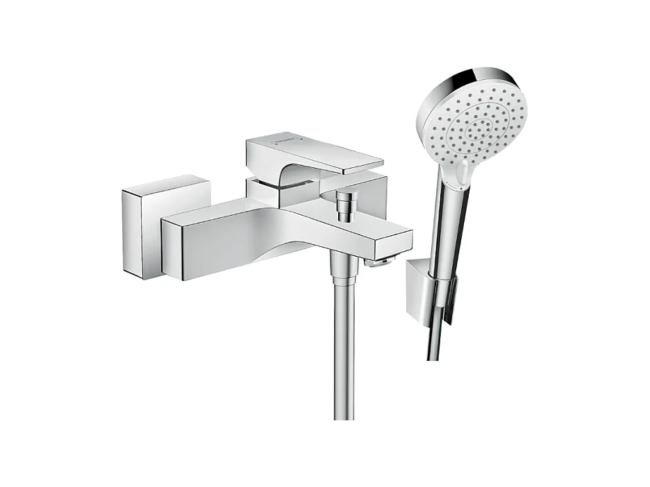 Mitigeur baignoire mécanique HANSGROHE Metropol chromé + pack pommeau de douche Crometta 2 jets + support + flexible