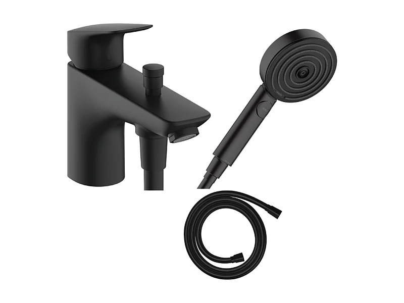 Mitigeur baignoire  mécanique HANSGROHE Logis C2  + pack pommeau Pulsify Select 3 jets EcoSmart + flexible Isiflex 160 cm noir mat