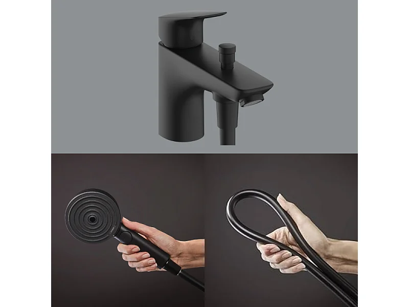 Mitigeur baignoire  mécanique HANSGROHE Logis C2  + pack pommeau Pulsify Select 3 jets EcoSmart + flexible Isiflex 160 cm noir mat