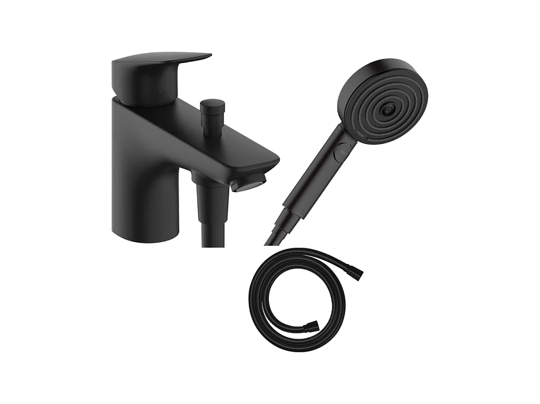 Mitigeur baignoire  mécanique HANSGROHE Logis C2  + pack pommeau Pulsify Select 3 jets EcoSmart + flexible Isiflex 160 cm noir mat
