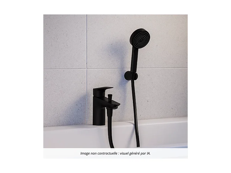 Mitigeur baignoire  mécanique HANSGROHE Logis C2  + pack pommeau Pulsify Select 3 jets EcoSmart + flexible Isiflex 160 cm noir mat