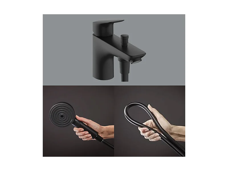 Mitigeur baignoire  mécanique HANSGROHE Logis C2  + pack pommeau Pulsify Select 3 jets EcoSmart + flexible Isiflex 160 cm noir mat